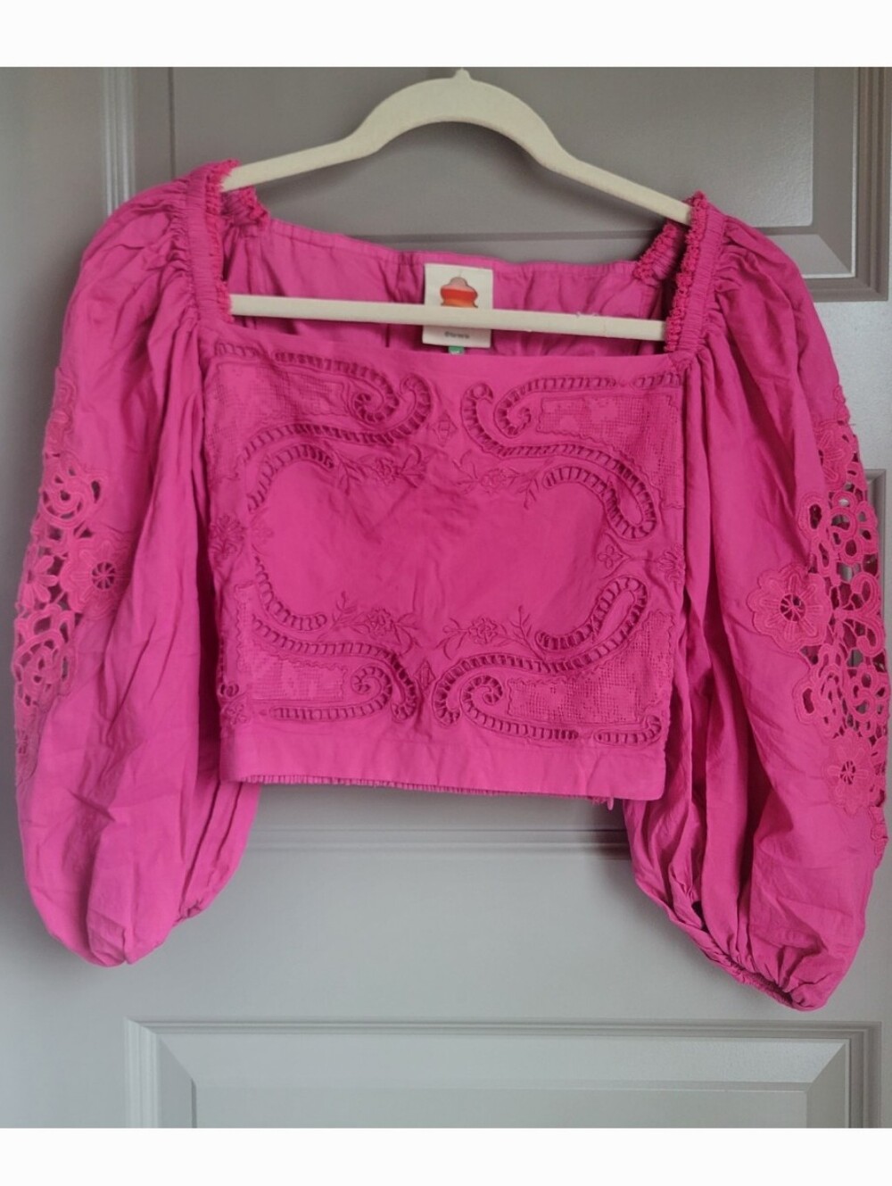 Farm Rio Magenta Lace Cropped Shirt